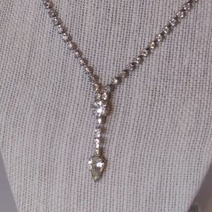 Add a touch of Vintage Glam! Clear Rhinestone, Silver ,Teardrop Necklace.